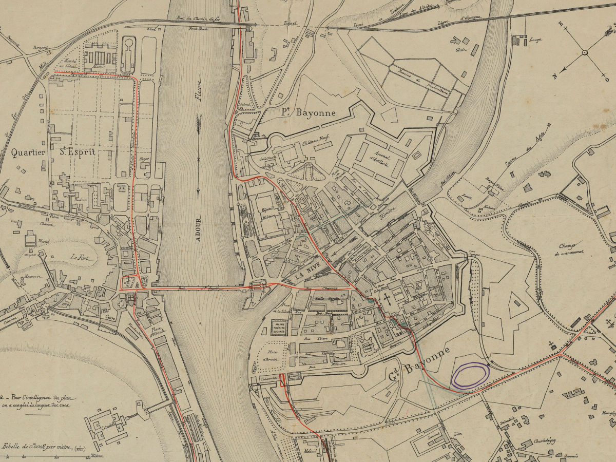 Plan de Bayonne. 1883. / [Librairie Centrale H. Jerome, Bayonne] ; Bayonne] [Lit. J. Cluzeau