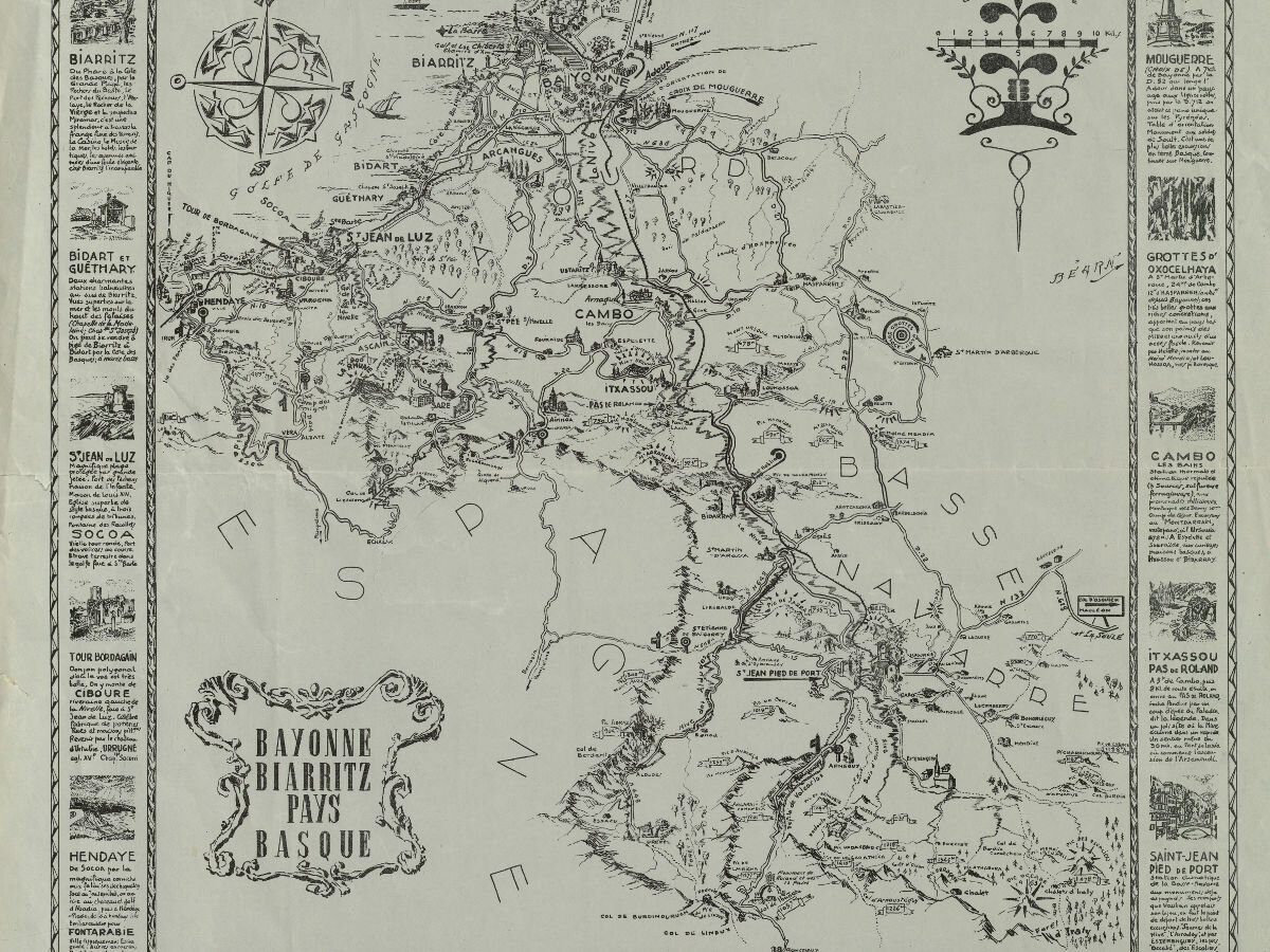 1950 - Bayonne Biarritz Pays Basque. Carte touristique.