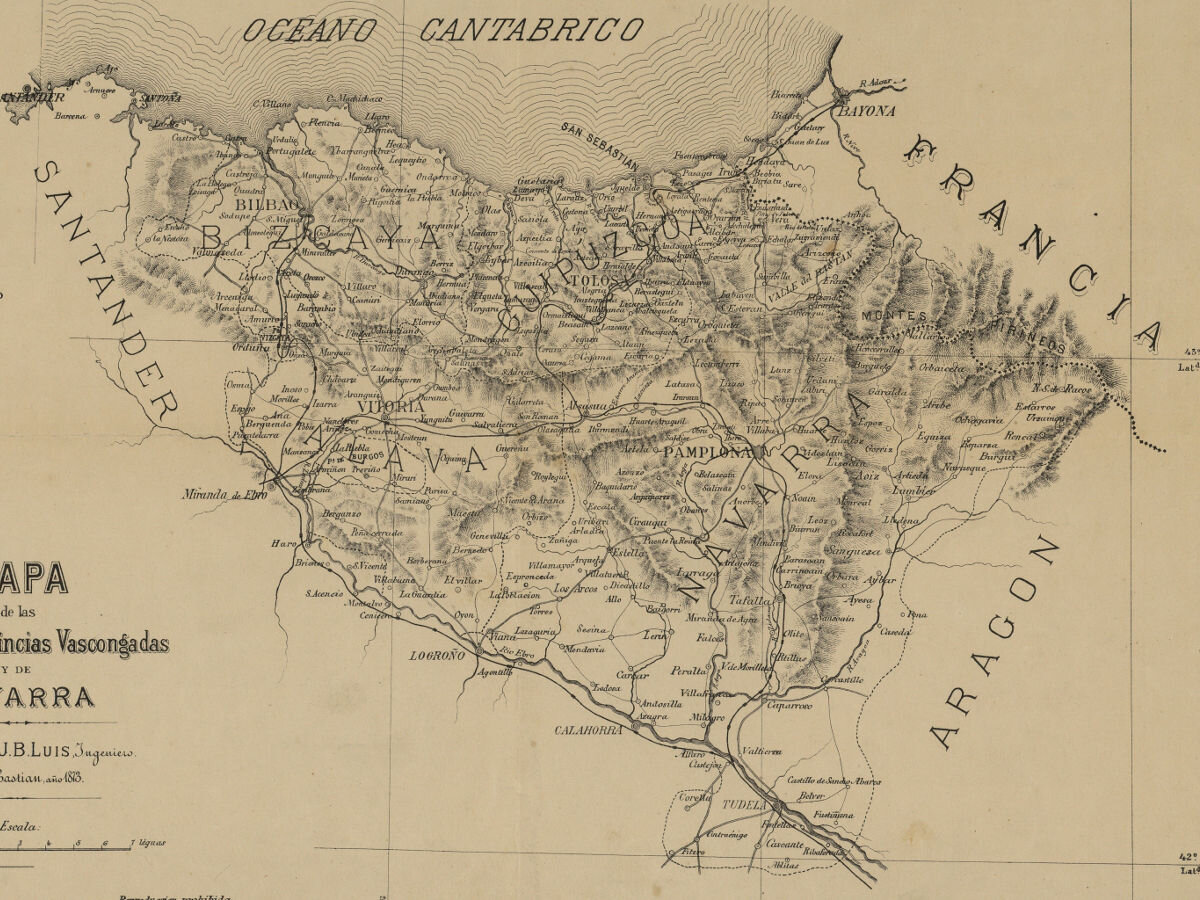 1871 - Mapa de las M. L. y M. V. provincias vascongadas y de Navarra / dibujado por J. B. Luis Ingeniero en San-Sebastian