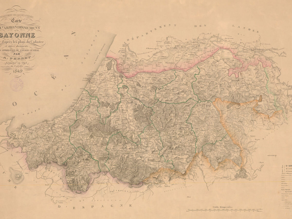 1849 - Carte de l'arrondissement de Bayonne. Echelle 1 / 80.000 e. / Perret, A.