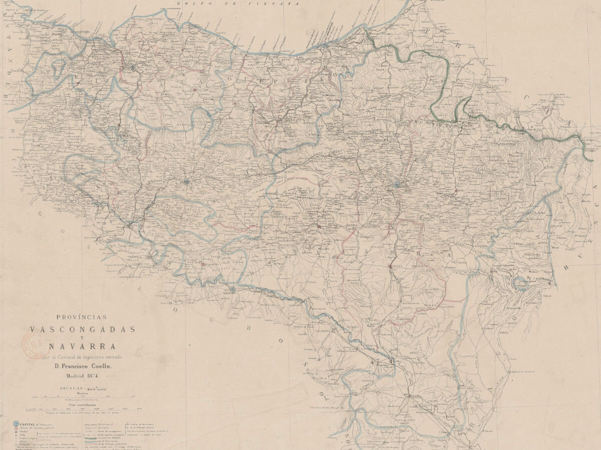 1874 - Provincias Vascongadas y Navarra / por el Coronal de Ingenieros retirado D. Francisco Coello ; grabado por A. Olarte Gochea bajo la direccion del Autor
