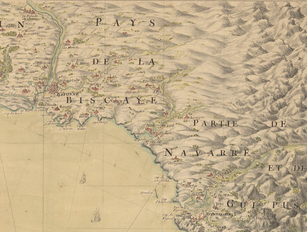 16.. - Carte topographique des costes maritimes de l'une et de l'autre Biscaye depuis St. Sébastien jusqu'à St. Paul, le tout représenté comme il est de mer basse / [de Clerville]