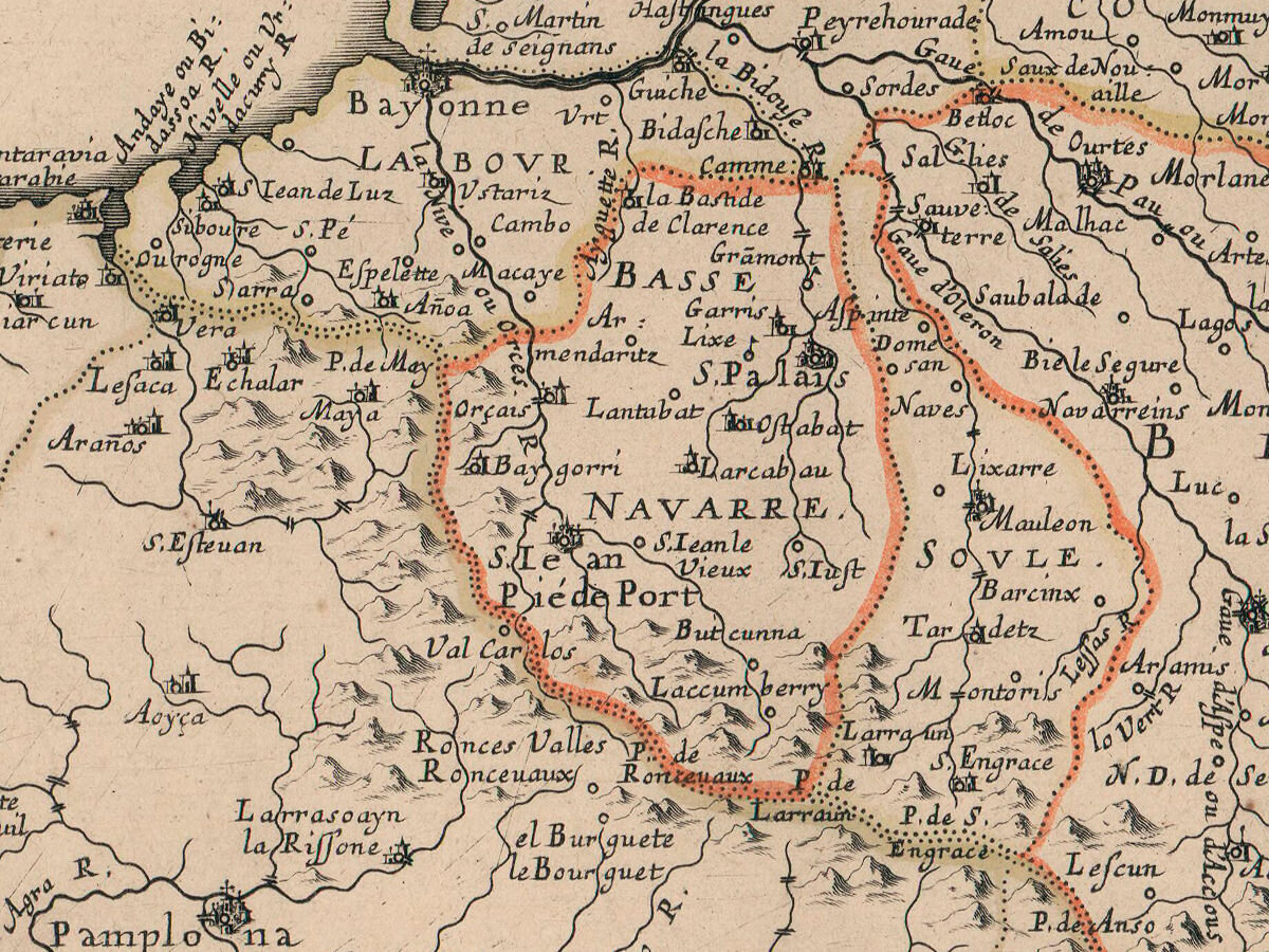 1650 - Gouvernement général de Guienne et Guascogne et pays circonvoisins ou sont la Guienne, la Saintonge, le Limosin en par. le Rouergue, le Quercy, et l'Agenois, deça la Garonne ; et au dela de la Garonne la Guascogne, les Landes, le Bazadois, l'Armaignac