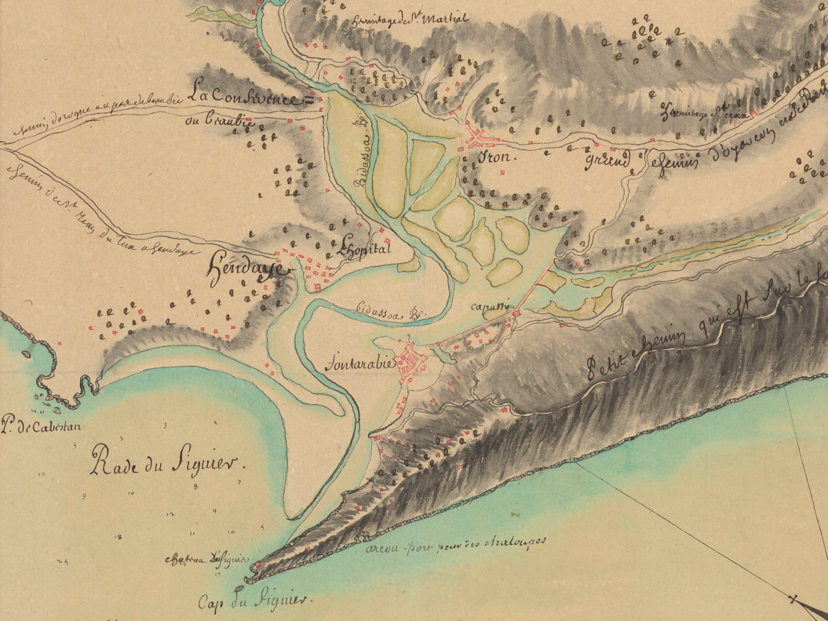 1692 - Carte de la rade du figuier, du port de Passage, de St. Sébastien, et des routes et chemins y conduisant