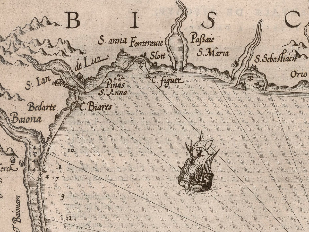 1590 - Carte des Costes Marines d´Arcason & Biscaye