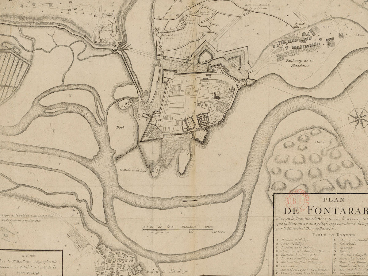 1719 - Plan de Fontarabie, situé en la province de Biscayo sur la rivière de Bidassoa, attaqué la nuit du 27 au 28 mai 1719 par l'armée du roi commandée par le maréchal duc de Berwick