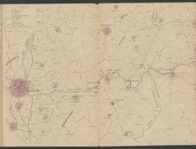 Ondoko mapa: 1880 - Baiona eta Donibane Garaziren arteko trenbidea