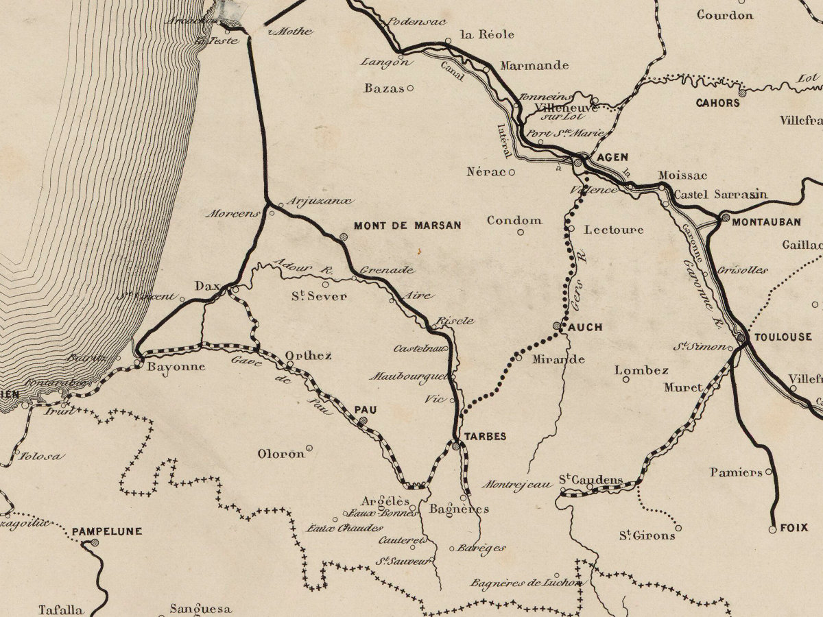 Carte générale du réseau des chemins de fer du Midi. Alfred Potiquet del.